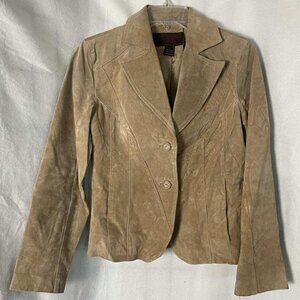 EUC Women's Siena Studio Beige Tan Suede Leather 2 Button Blazer Jacket size 6